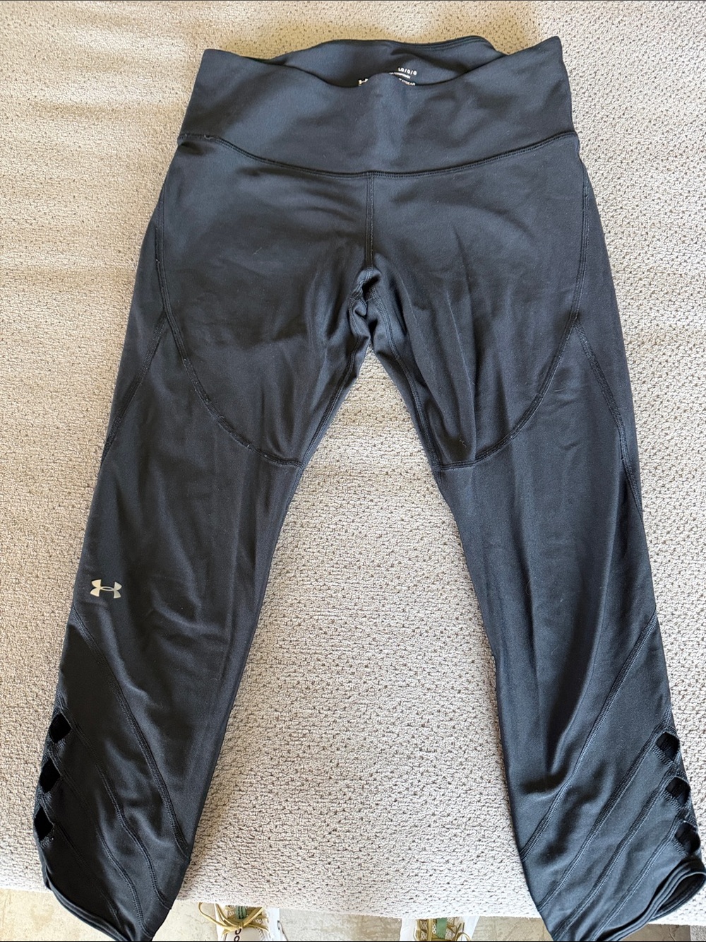 Under Armour Black Cropped Performance Leggings with Lattice Side Detail